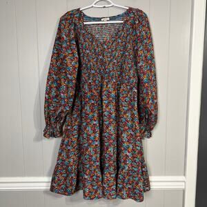 Jodifl Knee Length Dress Womens Medium Smocked Boho Long Sleeve